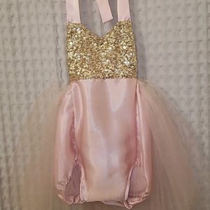 Toddler Birthday Halter Romper Tulle Train Sequins